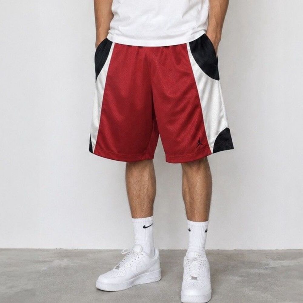 Vintage Jordan Dazzle Basketball Shorts XL Mens Red Black Mesh Baggy Shiny Y2K